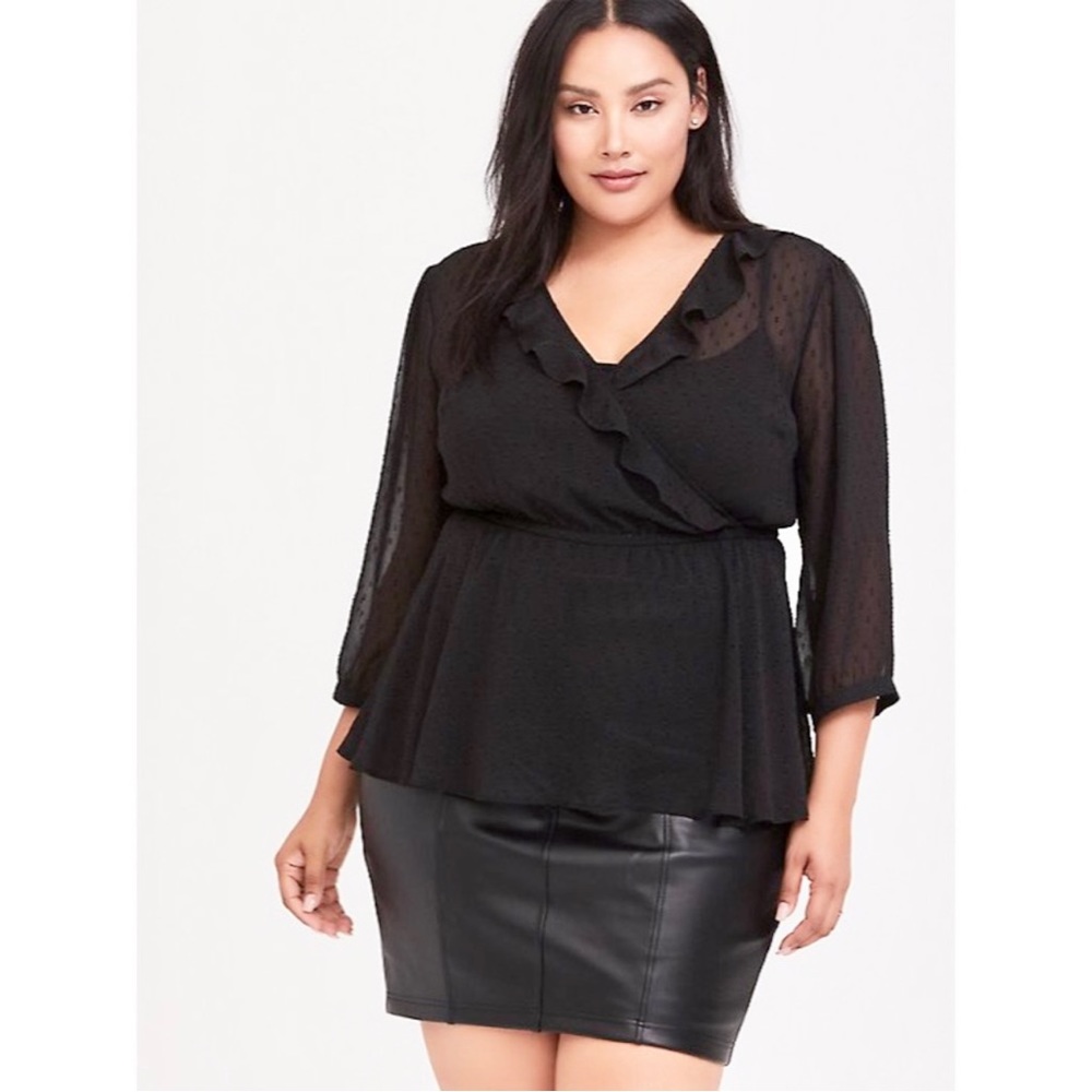 Torrid 1X Black Swiss Dot Sheer Babydoll Top NWT